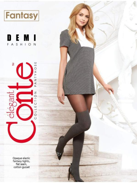 Колготки з імітацією меланжевих гольфинов DEMI Lycra, р. 4, grey-grafit Колготки з імітацією меланжевих гольфинов DEMI Lycra, р. 4, grey-grafit