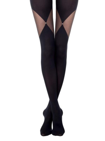 Колготки з прозорим малюнком і термоаппликацией зі стразів FOXY, р. 4, Nero