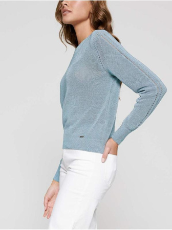 Вязаный джемпер с ажурным узором из легкой пряжи с хлопком LDK 095 || Джемпер жін. CE LDK095 19С-137СП, р.170-88, grey-blue