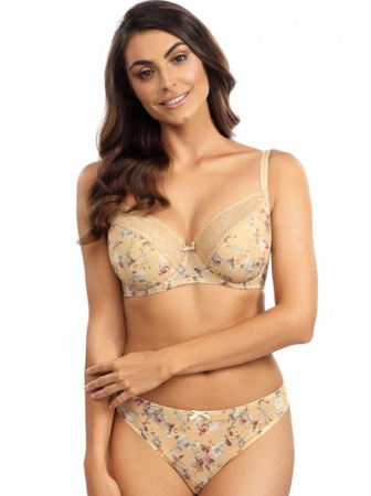 Комплект Ewa Bien Asija - бюстгальтер полумягкий B152 и стринги C201 Телесный с цветами