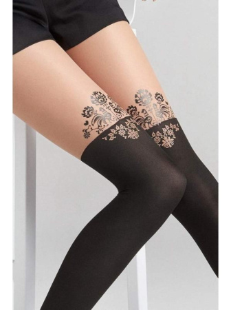 Колготки для женщин с имитацией чулок-ботфорт с узором MARILYN Zazu L12, 1/2, black/visone(черный/телесный) || Колготки для женщин с имитацией чулок-ботфорт с узором MARILYN Zazu L12, 1/2, black/visone(черный/телесный)