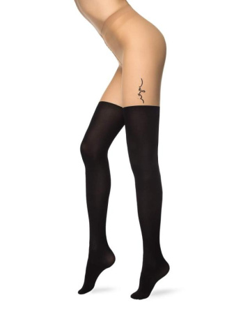 Колготки з тату-малюнком і імітацією гольфинов LOVELY Lycra, р. 4, nero-nero