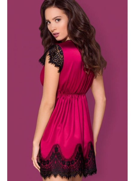 Комплект Obsessive 861-PEI-5 peignoir Малиновый с черным