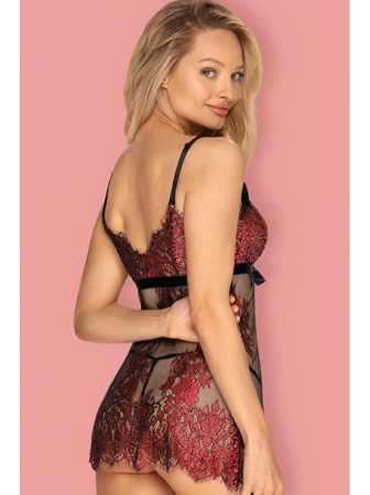 Комплект Obsessive Redessia babydoll Черно-красный || Комплект Obsessive Redessia babydoll Черно-красный