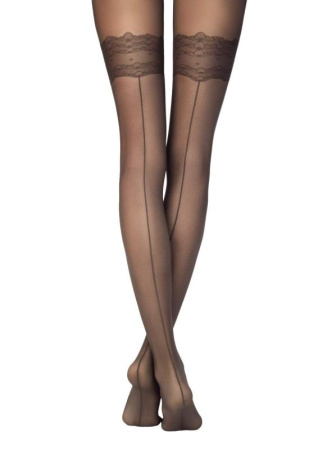 Колготки с имитацией чулок со швом сзади и эффектом мелкой сетки ESSENConte Lycra, р.3, Grafit