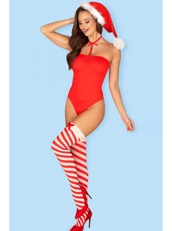 Чулки Obsessive Kissmas с самоудерживающимся кружевом Красно-белый