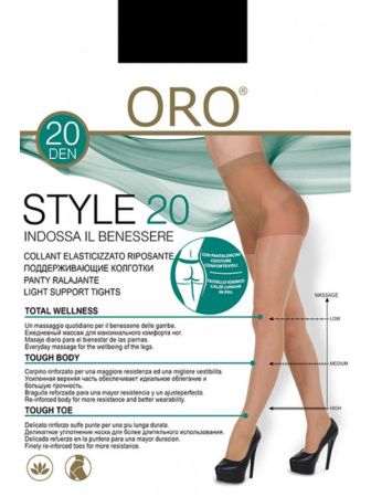 Колготки ORO Style 20 den с уплотненными шортиками и профилактическим массажем Черный