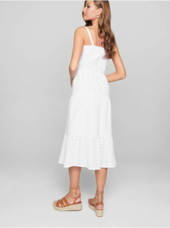 Легкое платье с вышивкой ришелье на тонких бретелях из хлопка премиального качества LPL 1143 || Плаття жін. CE LPL 1143, р.170-92-98, white