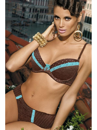 Комплект Kinga Abelle - бюстгальтер push up M-2433 и стринги F-2434 Коричнево-бирюзовый