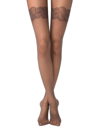 Колготки в горошек с имитацией ажурных чулок MERCY Lycra, р.4, moro