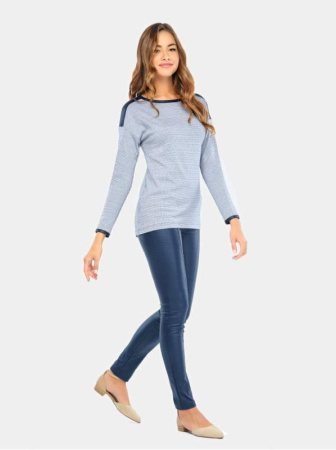 Жаккардовый джемпер с вставками из эко-кожи LD 670 || ВТЖ Джемпер жін. CELG LD 670, р.158,164-88, молочний-чорний