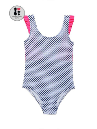Слитный купальник в мелкий горошек FUN BUBBLE || Купальник дів. CE FUN BUBBLE, р.98,104-52, white-blue