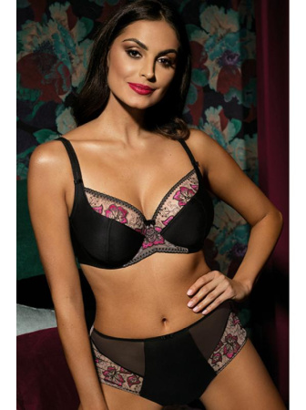 Комплект Ewa Bien Ivette - бюстгальтер с мягкой чашкой B161 и полные трусики C124 Черно-малиновый