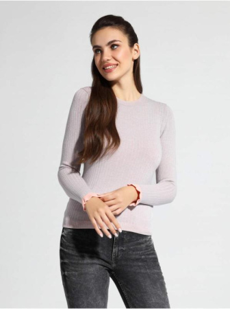 Стильный  вязаный  джемпер в рубчик с рюшами LDK 063