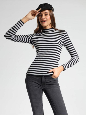Водолазка в полоску из вискозы премиального качества LD 1037 || Джемпер жін. CE LD 1037, р.170-84, black-ivory