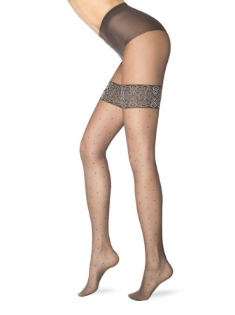 Колготки в горошок з імітацією ажурних панчіх PASSAGE Lycra, р. 3, Grafit