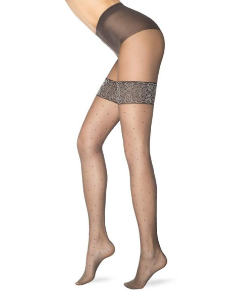 Колготки в горошок з імітацією ажурних панчіх PASSAGE Lycra, р. 4, Grafit