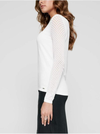 Вязаный джемпер с ажурными рукавами из пряжи с вискозой LDK 090 || Джемпер жін. CE LDK090 19С-132СП, р.170-84, off-white