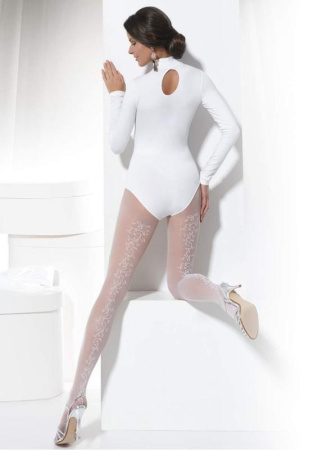 Свадебные колготки с цветочным узором сзади GLORY, р.4, Bianco || Весільні колготки з візерунком ззаду GLORY, р. 4, Bianco