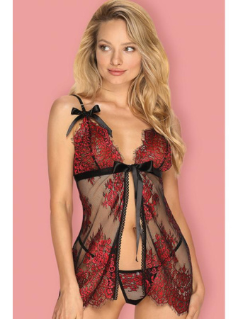 Комплект Obsessive Redessia babydoll Черно-красный