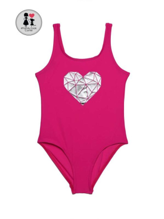 Слитный купальник с металлическим принтом MINI LOVE || Купальник дів. CE MINI LOVE, р.122,128-64, fucsia