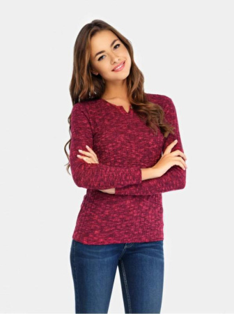 Фактурный джемпер с пуговицей на горловине LD 676 || ВТЖ Джемпер жін. CELG LD 676, р.158,164-92, бордо