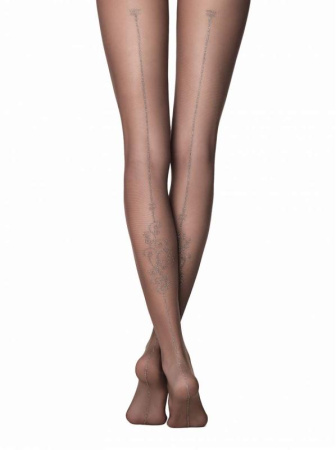 Колготки с имитацией шва из люрекса и блестящим узором PARTY LUX Lycra, р.3, Grafit